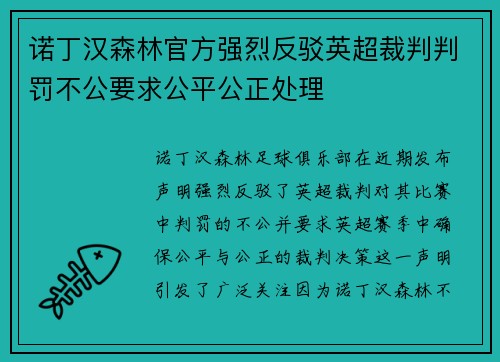 诺丁汉森林官方强烈反驳英超裁判判罚不公要求公平公正处理