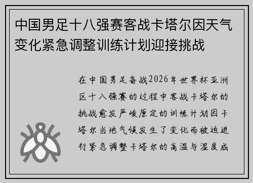 中国男足十八强赛客战卡塔尔因天气变化紧急调整训练计划迎接挑战